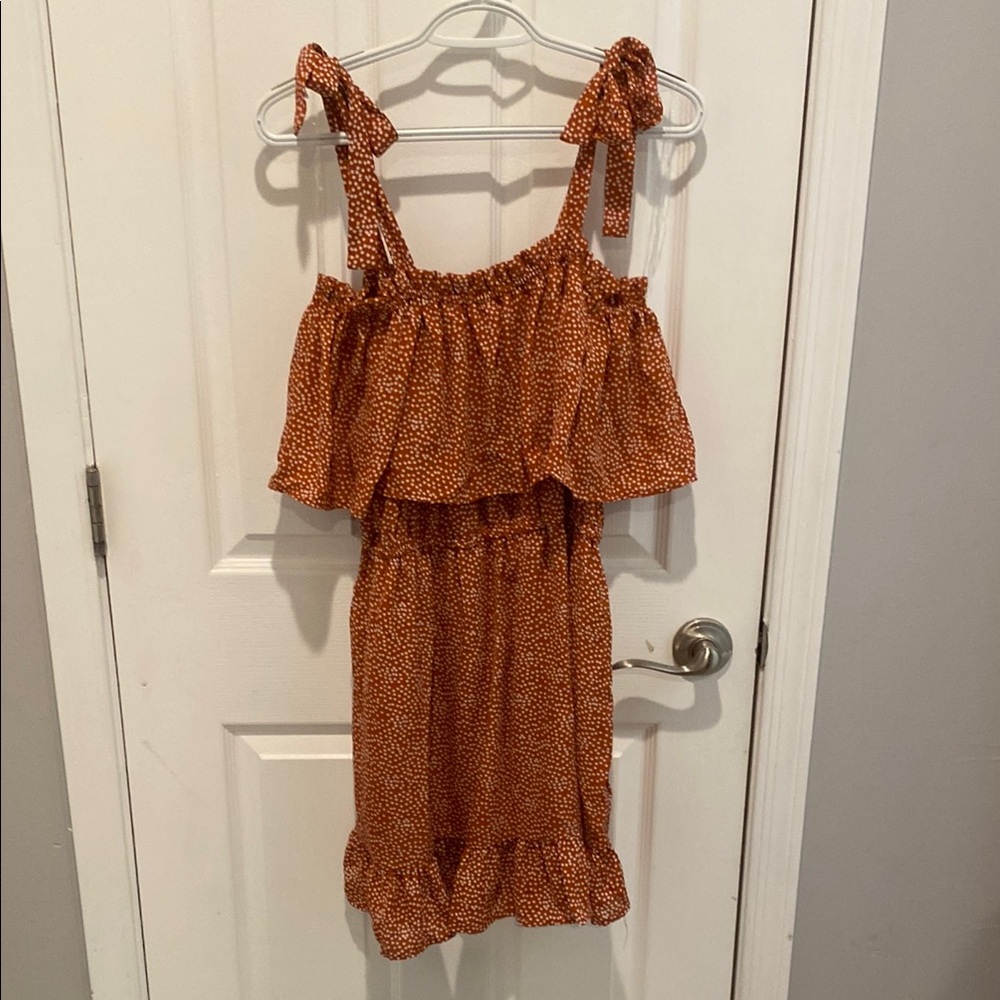 Rust Color Ruffle Tie-Strap Dress